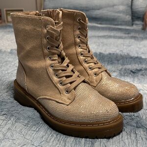 80. Sugar Tan Glitter Lace-Up Combat Boots